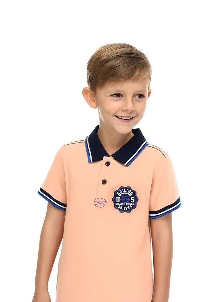 victor and jane Victor & Jane Junior Boys' Polo T-Shirt – Orange colour with embroidered label detail